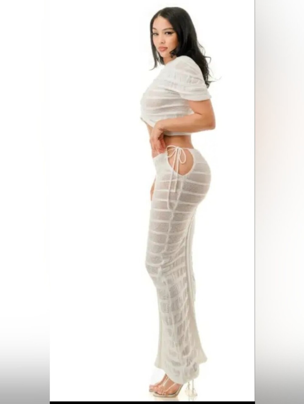 Sheer Textured White Maxi SkirtSet  - Women's Fashion - Picture 2 of 5